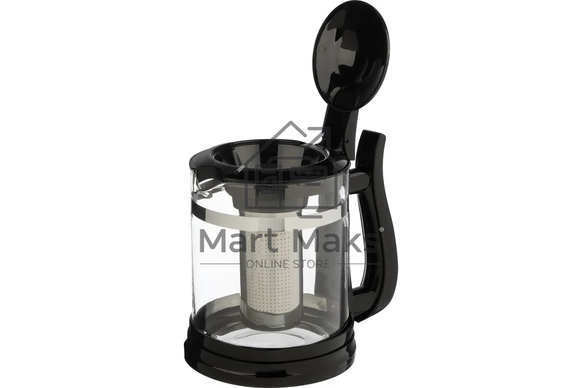 Чайник заварочный MALLONY Fabriano, объем 1,6 л, стеклянный, ручка/крышка/дно из полипропилена, черный (910130)