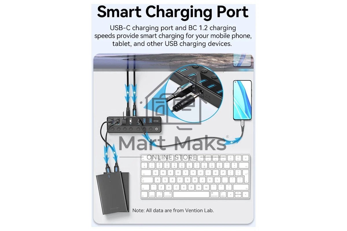 Концентратор Vention OTG USB 3.0 на 7 портов черный