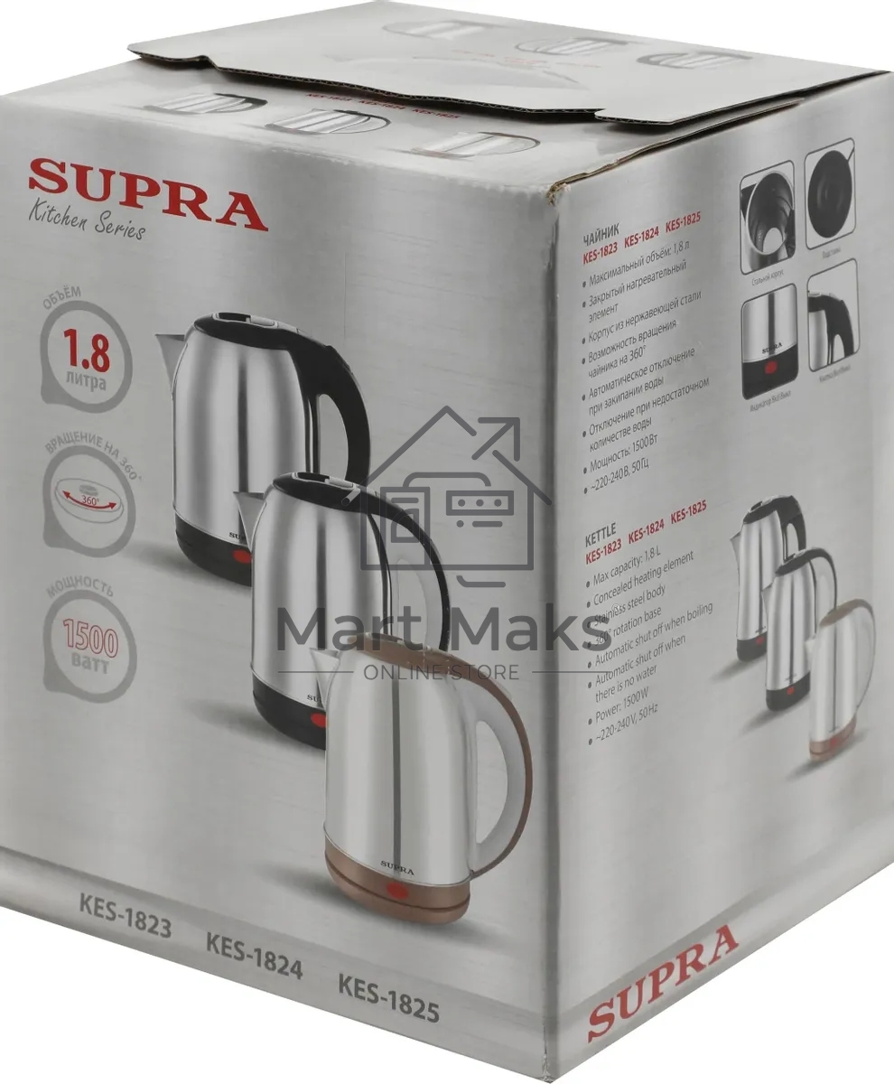 Чайник электрический SUPRA KES-1824 1.8л. 1500Вт серебристый/черный (корпус: нержавеющая сталь)