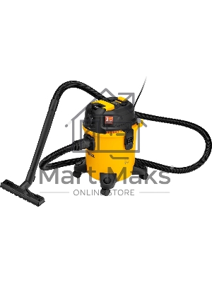 Строительный пылесос Denzel RVC20 желтый, 1400 Вт, уборка сухая/сбор воды/выдув, пылесборник мешок/контейнер, 20 л