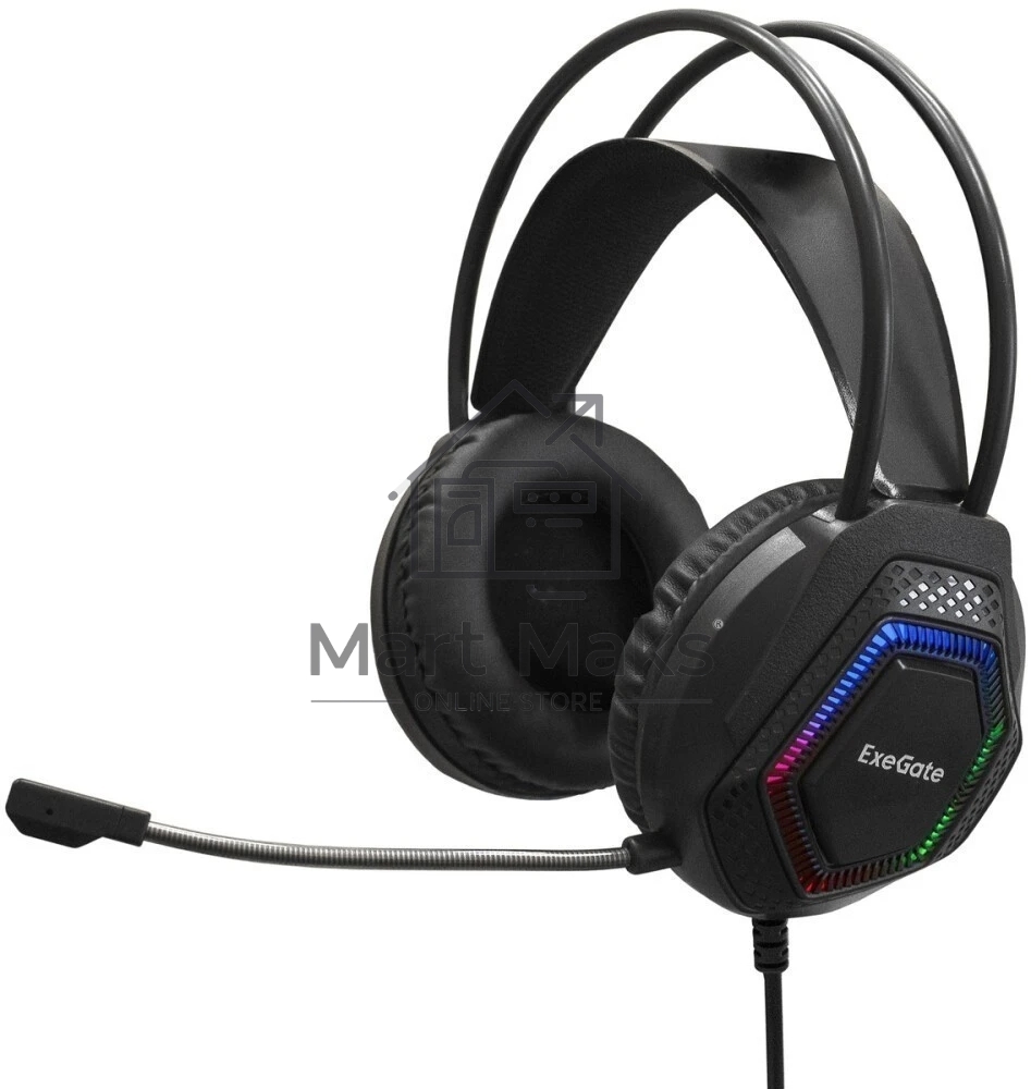 Гарнитура Exegate Cosmos HS-704GL чёрный, проводная, USB, виртуальный звук 7.1, подсветка