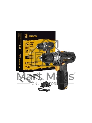 Дрель-шуруповерт Deko GCD12DU3 SET 2, 12 В, 1.5 Ач, 32 Нм, щеточный