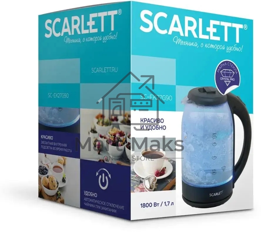 Чайник электрический Scarlett SC-EK27G90 черный Мощность, Вт: 1800; Объем, л: 1.7