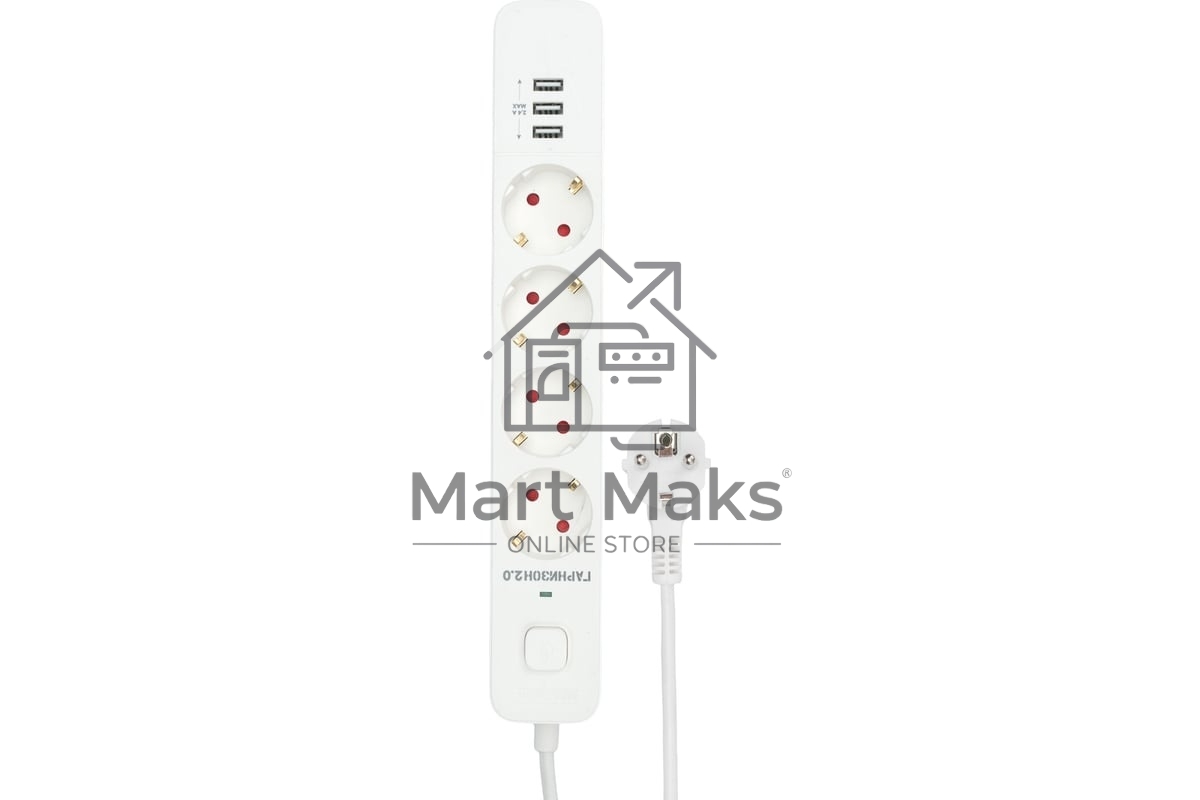 Сетевой фильтр Гарнизон 2.0 Мультипорт EPS-4-U3-W-4, 4 р, 10А, 3xUSB, 4м, ур.защиты 2+, белый, пакет