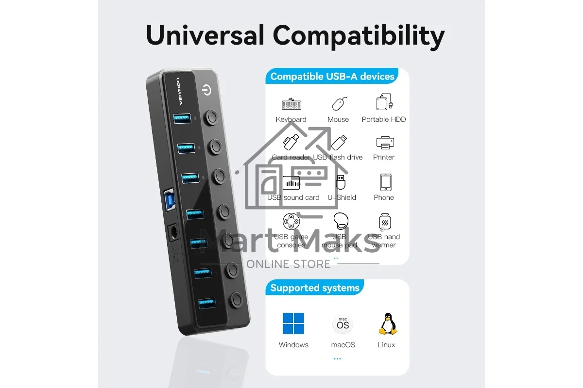Концентратор Vention OTG USB 3.0 на 7 портов черный