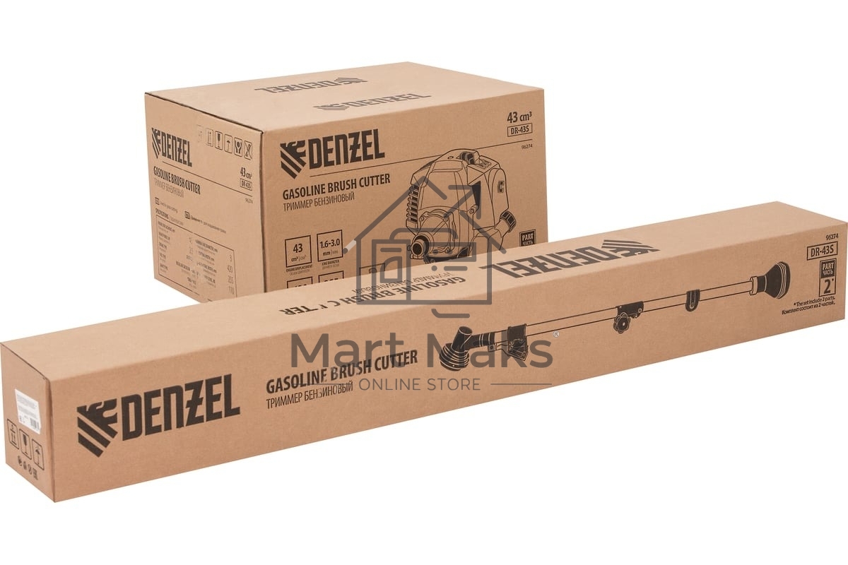Триммер бензиновый Denzel DR-43S, 43 см3, разъемная штанга, состоит из 2 частей