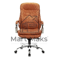 Кресло руководителя Бюрократ T-9950 Leather Ontano рыжий, кожа, крестовина хром