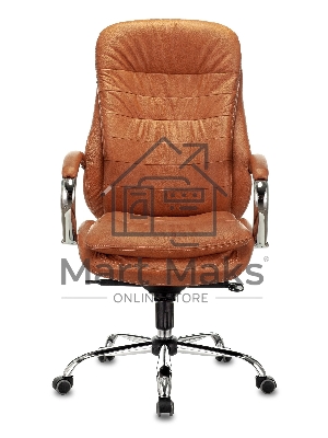 Кресло руководителя Бюрократ T-9950 Leather Ontano рыжий, кожа, крестовина хром