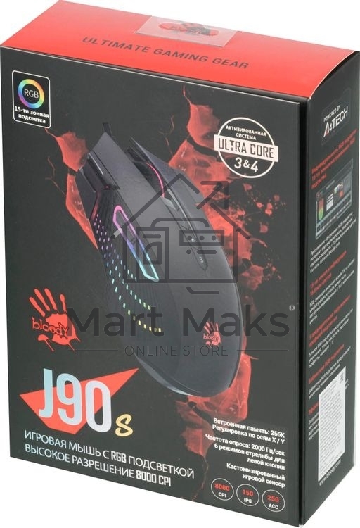 Мышь проводная A4Tech Bloody J90s черный, 8000 dpi, USB, кнопки - 12