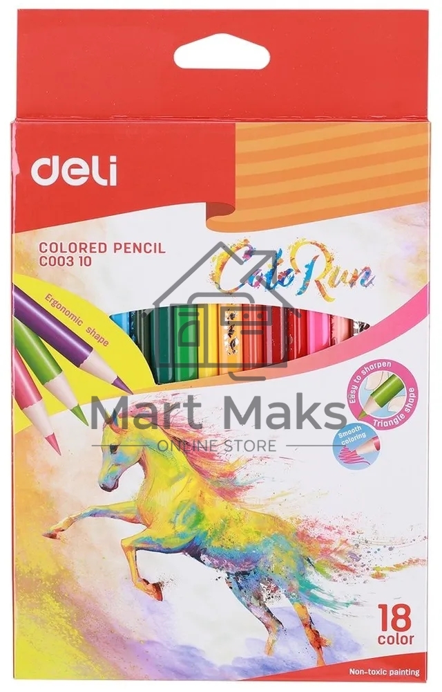 Карандаши цветные Deli EC00310 ColoRun, тополь, 18 цветов, коробка с европодвесом