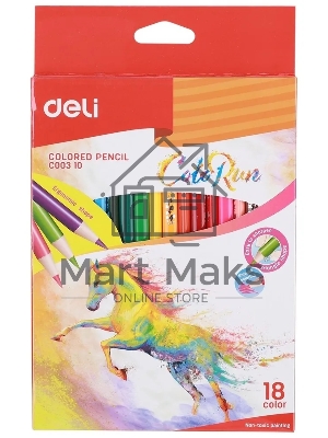 Карандаши цветные Deli EC00310 ColoRun, тополь, 18 цветов, коробка с европодвесом