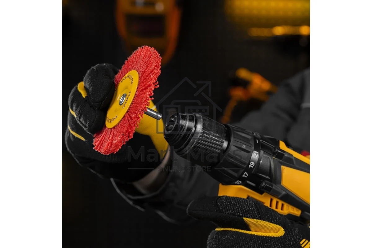 Щетка для дрели Denzel 100 мм, плоская, со шпилькой, нейлоновая щетина