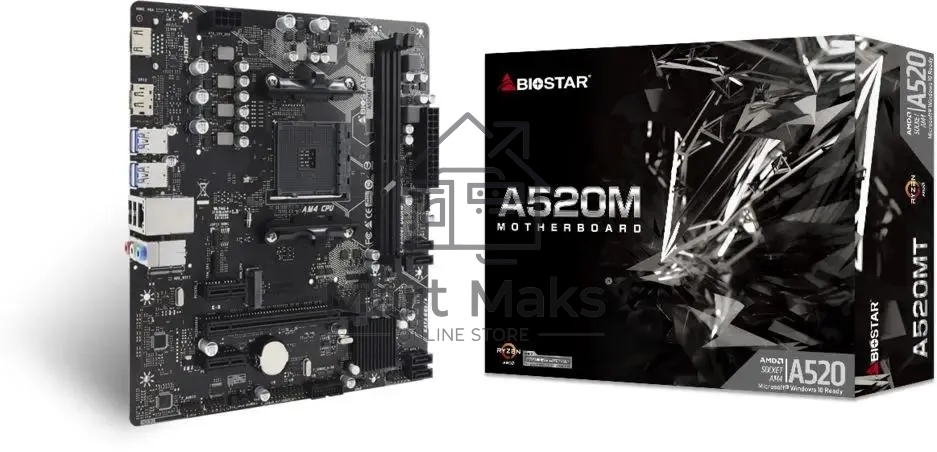 Материнская плата Biostar A520MT, Socket AM4, AMD A520, 2xDDR4, 4xSATA, 1xPCI-E 3.0 x16, 2xPCI-E x1, 1xM.2 PCIe 3.0 x4/SATA III, 1xHDMI, 1xDisplayPort, 1x 1Gb LAN, 2xUSB-A 2.0, 4xUSB-A 3.2 Gen 1, 3x3.5мм, 7.1, mATX