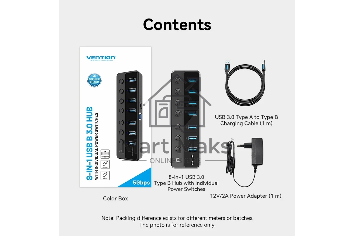 Концентратор Vention OTG USB 3.0 на 7 портов черный