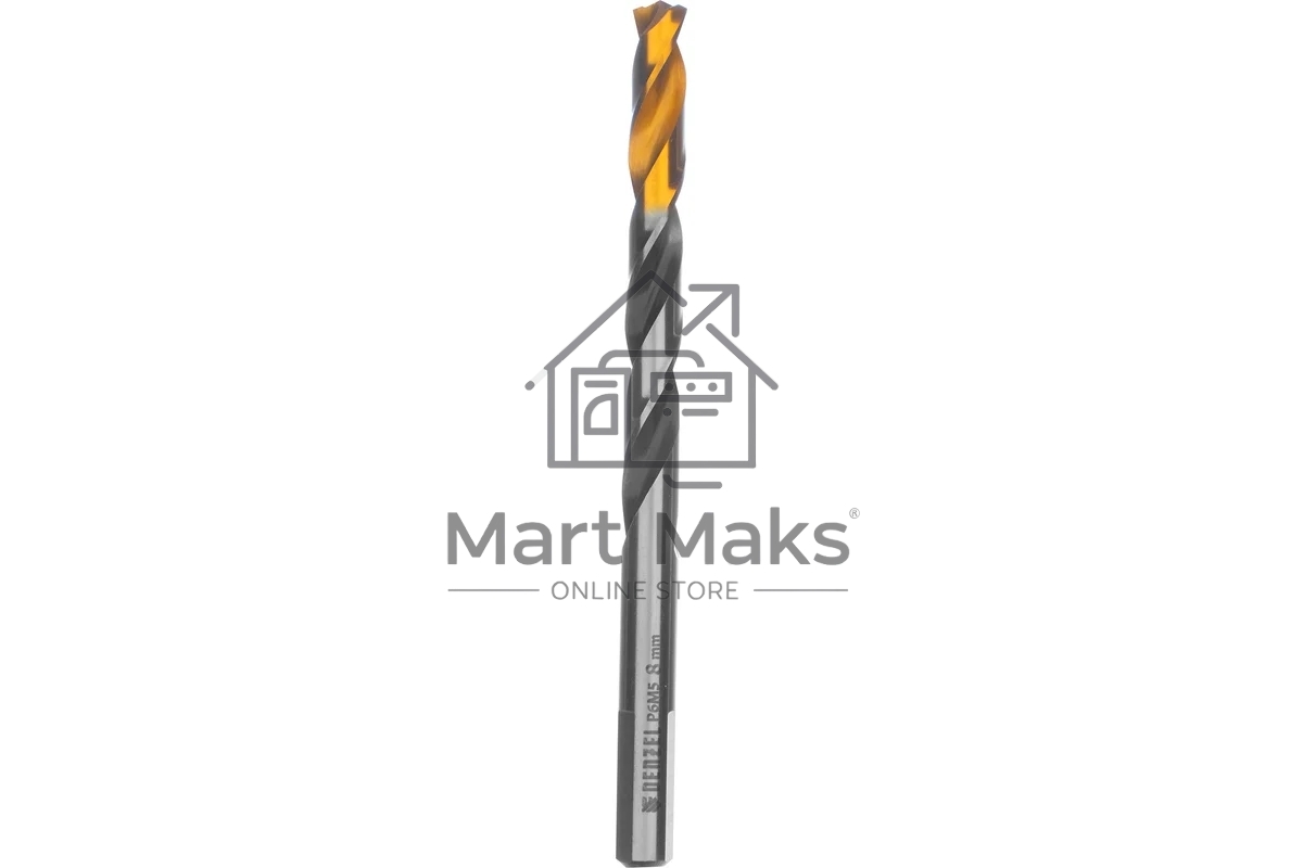 Сверло спиральное по металлу Denzel 8 x 117мм, Р6М5, Golden Tip, многогранная заточка