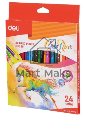Карандаши цветные Deli EC00320 ColoRun, трехгранный профиль, тополь, 24 цвета, коробка с европодвесом (24шт)