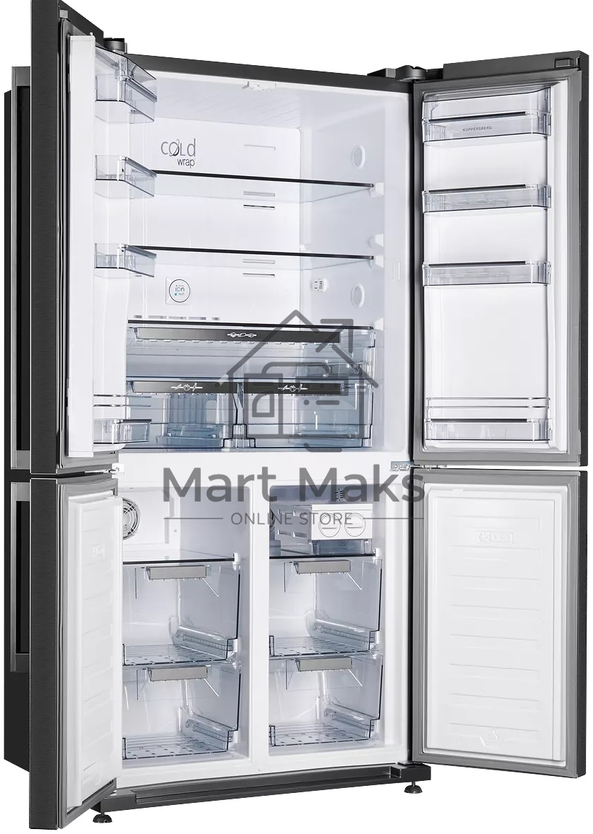 Холодильник Kuppersberg NMFV 18591 DX тёмный металл трехкамерный 390/170л морозилка снизу, No Frost, Side by Side