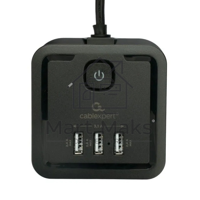 Сетевой фильтр Cablexpert Tower TWR-4-U3-B-2, 4р, 10А, 3xUSB, 3.1А, 2м, ур.защиты 2+, черный, коробка