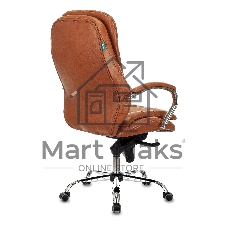 Кресло руководителя Бюрократ T-9950 Leather Ontano рыжий, кожа, крестовина хром