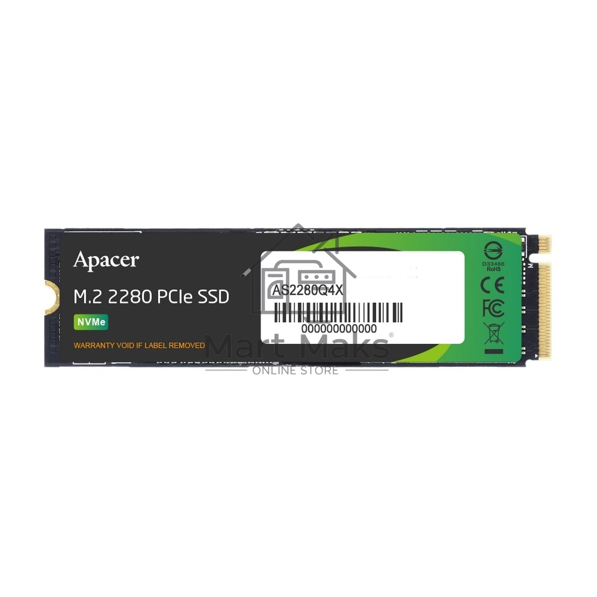 Накопитель SSD Apacer AS2280Q4X, 512Gb, M.2 2280, PCIe 4.0 x4, NVMe, R/W 4500/2500, с радиатором