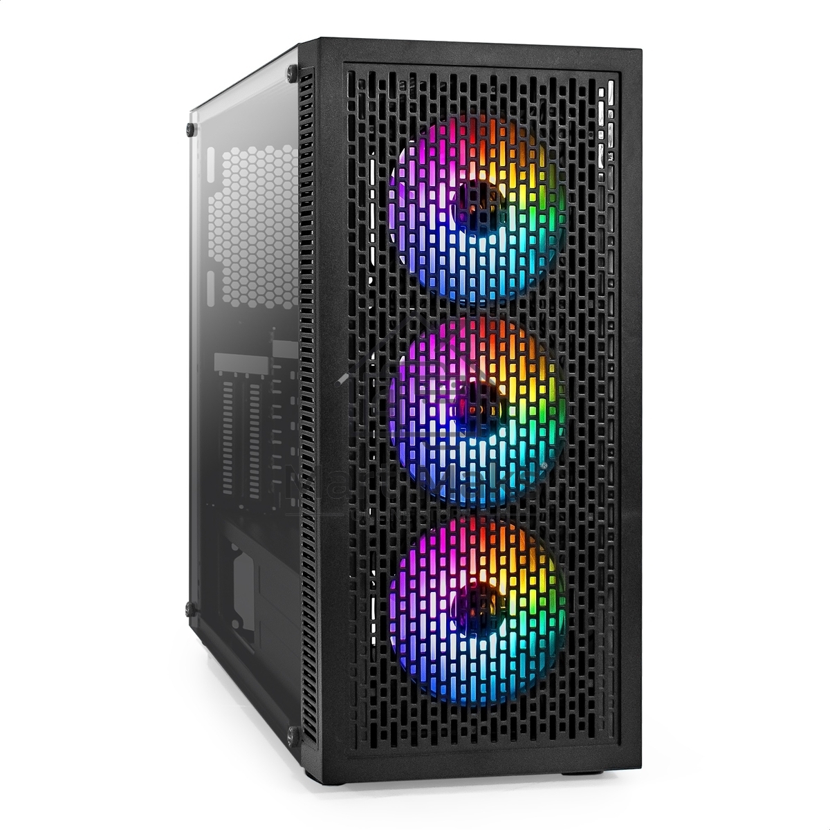 Компьютерный корпус Miditower ExeGate EVO-5001A-EVO800 (ATX, БП EVO800RGb с вент. 12 см, 2*USB+1*USB 3.0+HD Audio, черный, 3 вент.12см с RGb подсветкой, боковая панель - закаленное стекло)