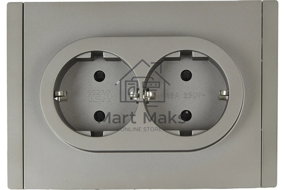 Розетка IEK FORTE&PIANO FP523 2-местная с заземлением с защитными шторками безвинтовое крепление 16А сталь