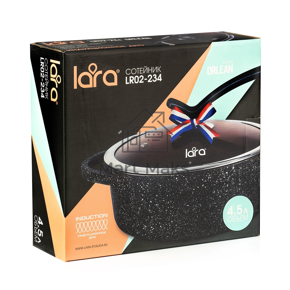 Сотейник LARA LR02-234 серия Orlean 28 см, 4.5 л, мрамор, Bronze, капсульное индукционное дно, крышка