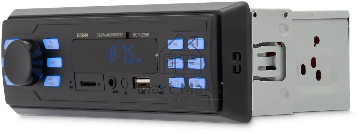 Автомагнитола Digma MCP-225B, 1 DIN, Bluetooth, USB Type-A, AUX
