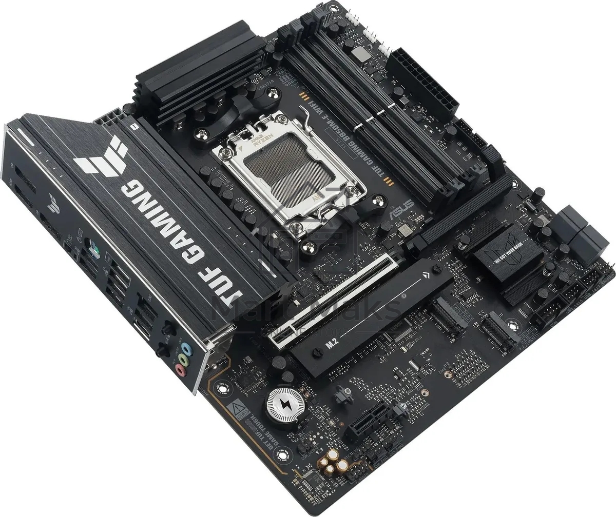 Материнская плата ASUS TUF GAMING B850M-E WIFI, AM5, AMD B850, 4xDDR5, 4xSATA, 3xM.2, 1xPCIe 5.0 x16, 1xPCIe 3.0 x1, 1xHDMI, 2xDP, 1x2.5Gb LAN, Wi-Fi 6E, Bluetooth 5.3, 1xUSB-C 10Gbps, 1xUSB-A 10Gbps, 2xUSB-A 5Gbps, 4xUSB-A 2.0, 3x3.5 мм, 7.1, mATX