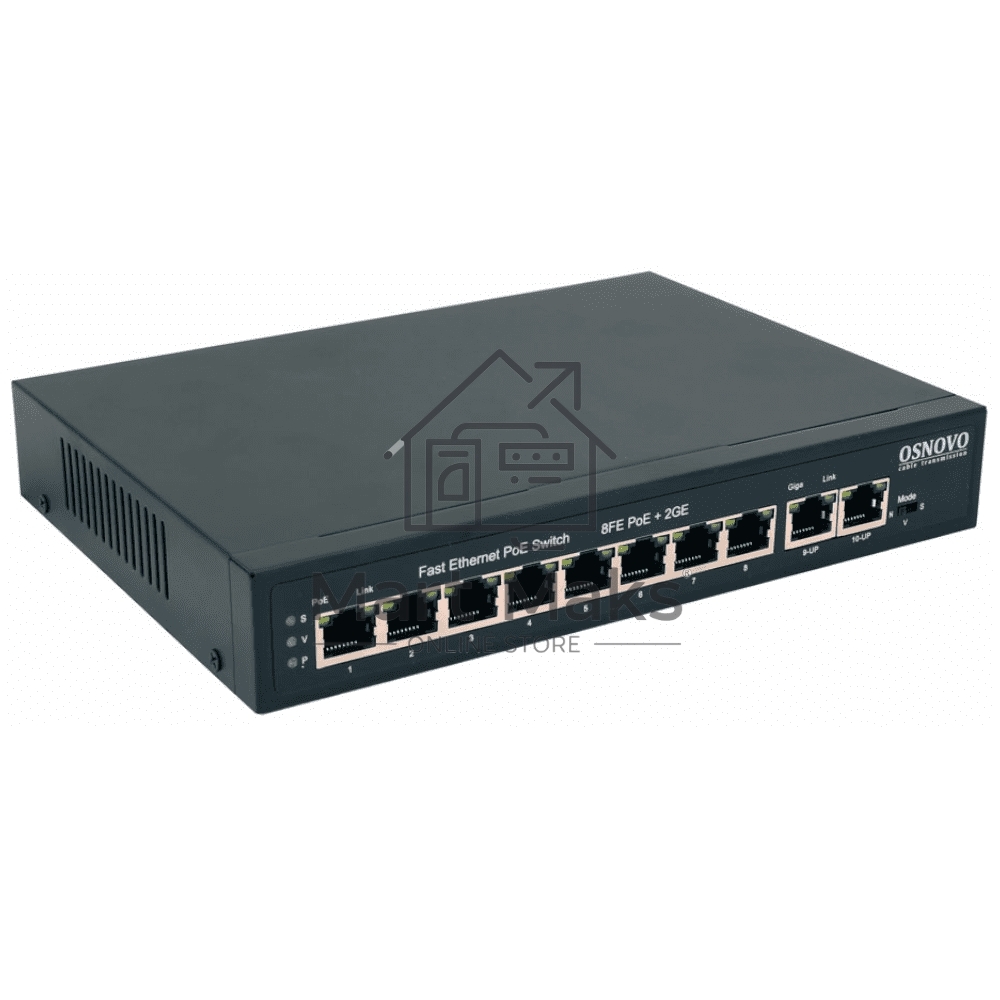 Коммутатор OSNOVO SW-20820(120W), 8×100 Мбит/с PoE + 2×1 Гбит/с, неуправляемый