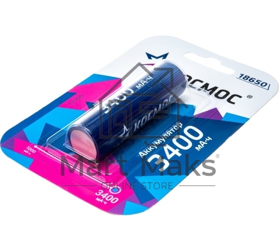 Аккумулятор 18650 Li-ion 3400мА.ч без защиты (блист.1шт) КОСМОС KOC18650Li-ion34UBL1