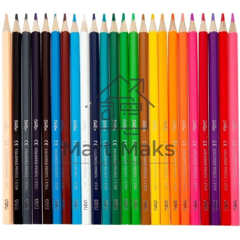 Карандаши цветные Deli EC130-24 ColoRun, шестигранный профиль, дерево 24 цвета, коробка с европодвесом (24шт)