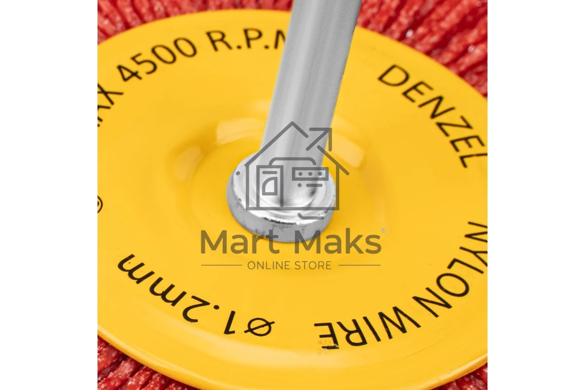 Щетка для дрели Denzel 100 мм, плоская, со шпилькой, нейлоновая щетина