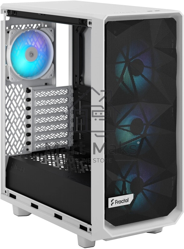 Компьютерный корпус без блока питания Fractal Design Meshify 2 Compact RGB TG Light Tint, Midi-Tower, 4x120mm RGB, 2xUSB-A 3.2 + 1xUSB 3.2 Type-C ATX, mATX, mITX White
