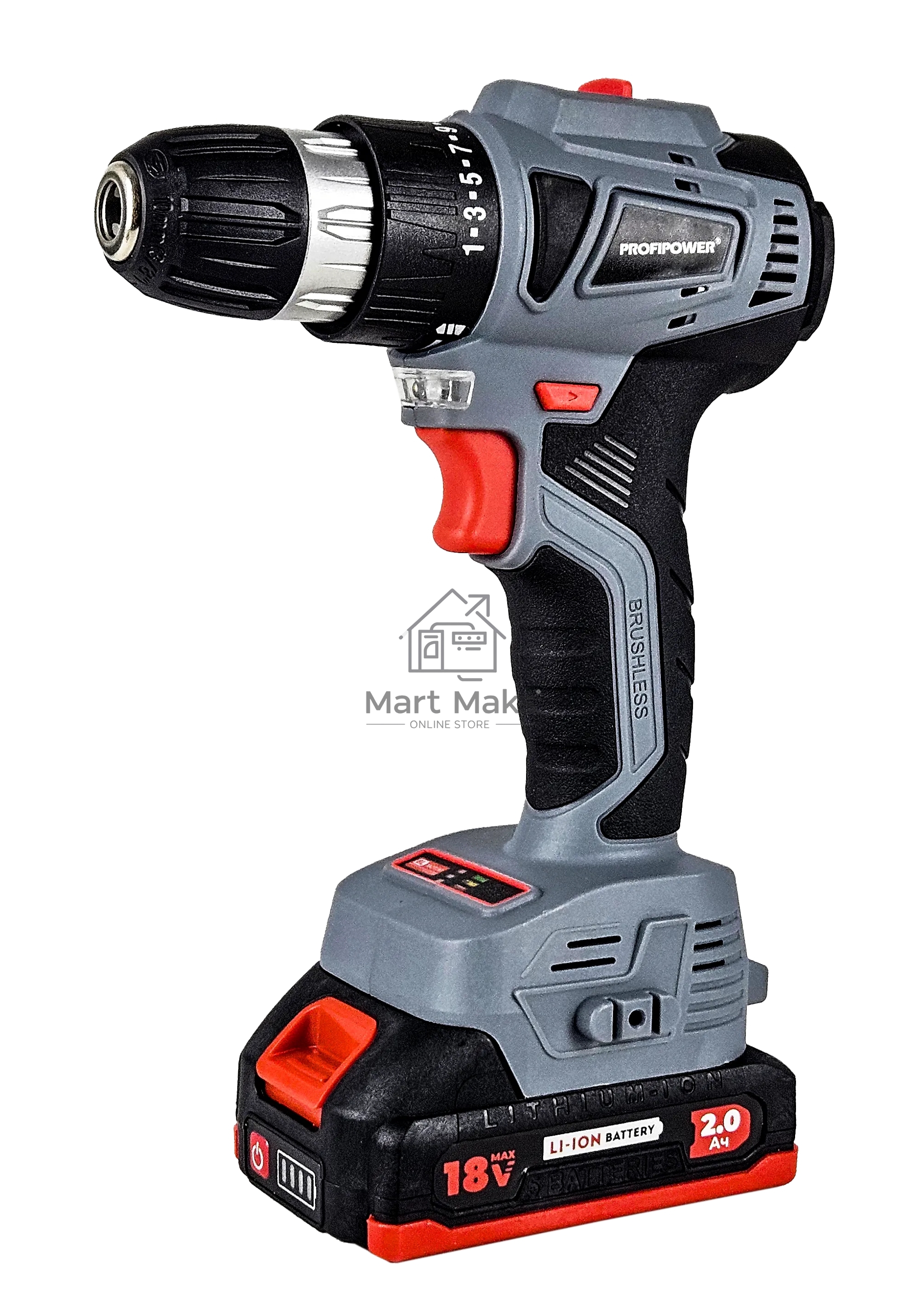 Аккумуляторный бесщеточный шуруповерт ProfiPower MKBL-18BT (18В,Li-ion-2шт, 2.0Ач, 0,8-10мм,40нм,магнитная бита, З/У, в кейсе)