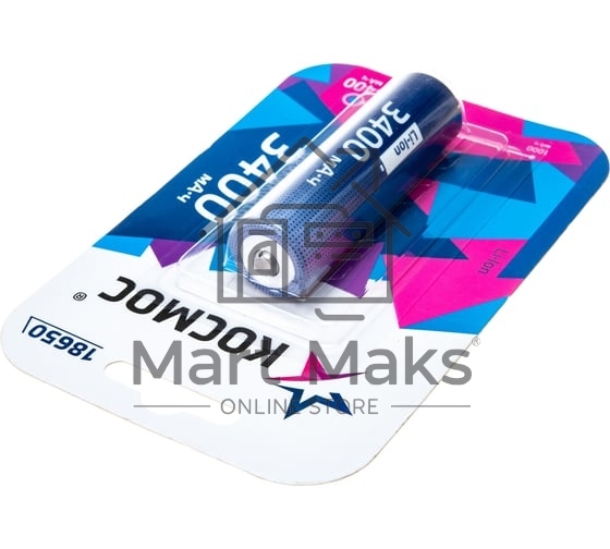 Аккумулятор 18650 Li-ion 3400мА.ч без защиты (блист.1шт) КОСМОС KOC18650Li-ion34UBL1