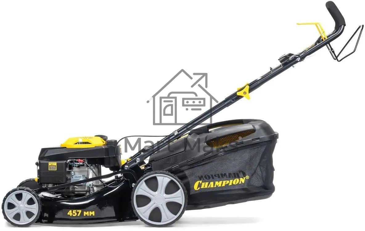 Газонокосилка Champion LM4627 (2,6кВт привод травосб.60л. шир.460мм 25-75мм 31,6кг 3в1)(Газонокосилка самоходная, Объем двигателя 139 см3, вес без травосборника 31,6 кг, Объем топливного бака 1,0 л, Мощность 2,6/3,5 кВт/л.с., объем травосборника 60 л, шир