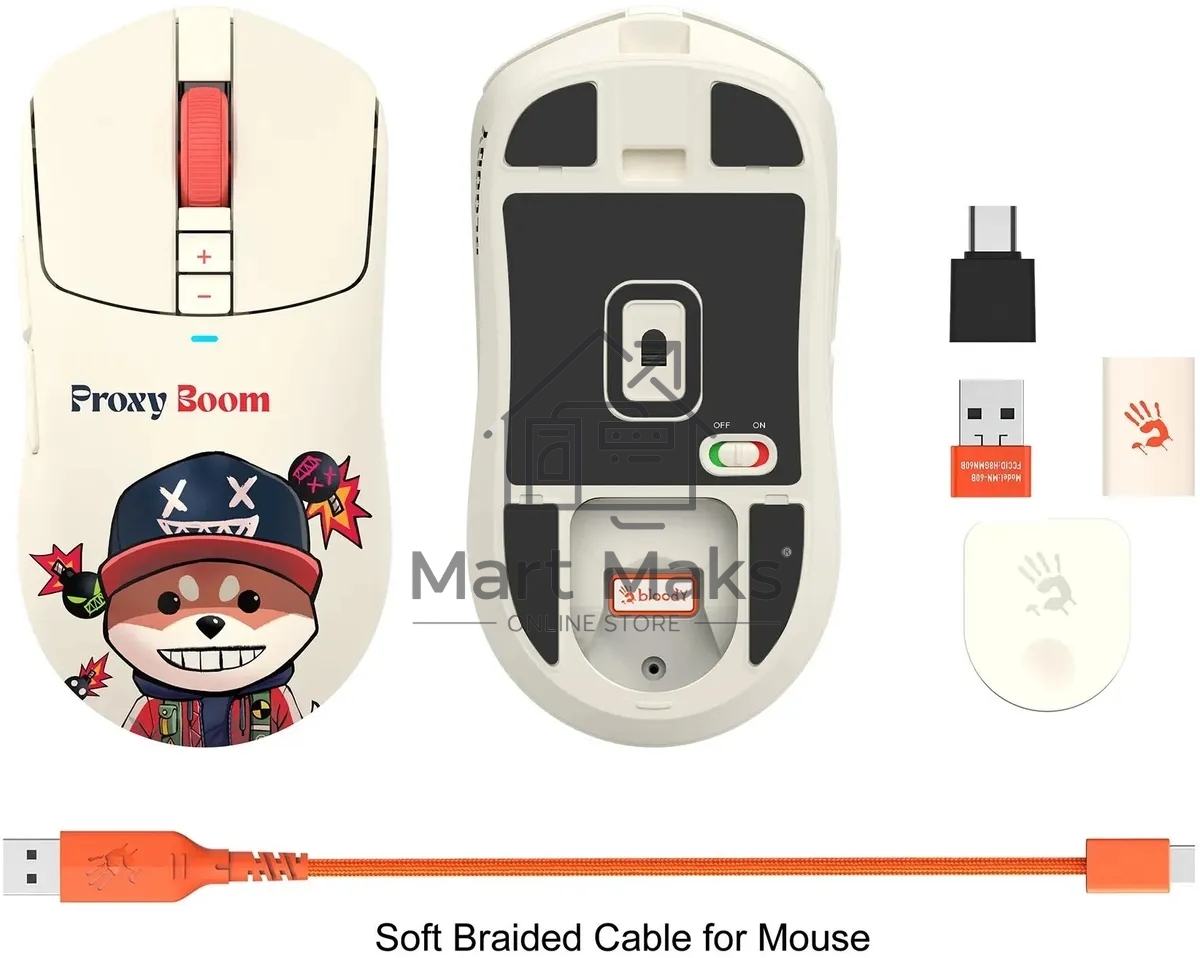 Мышь беспроводная/проводная A4Tech Bloody R72 Ultra Proxy Boom бежевый, 20000 dpi, радиоканал, USB, кнопки - 7