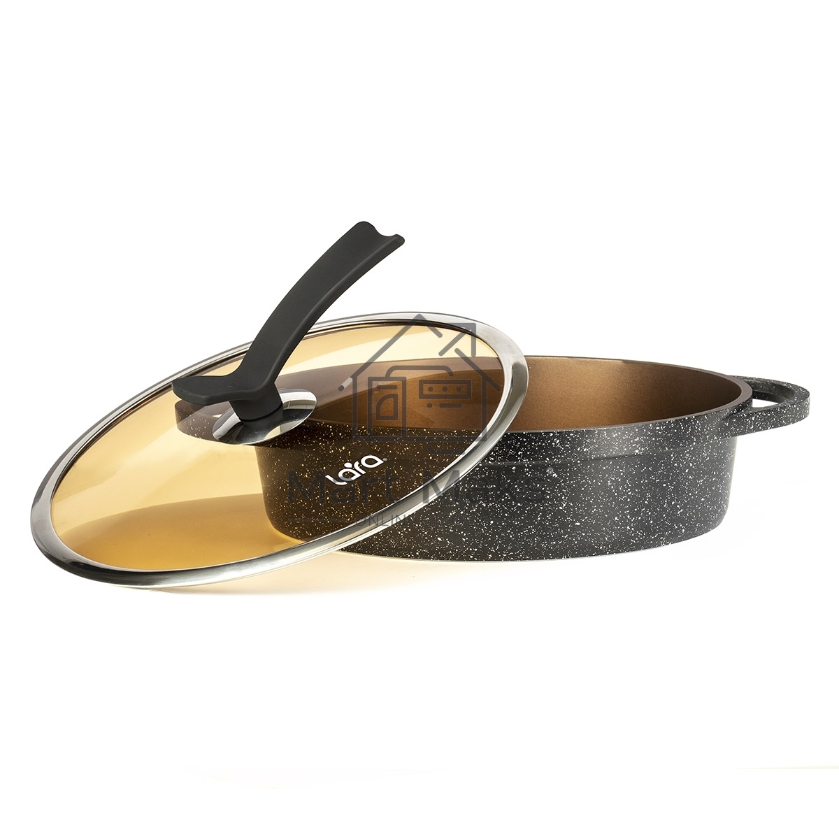 Сотейник LARA LR02-234 серия Orlean 28 см, 4.5 л, мрамор, Bronze, капсульное индукционное дно, крышка