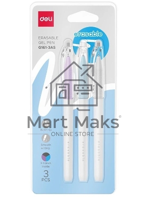 Набор ручек гелевых Deli EG161-3AS ассорти, ассорти чернила, со стирателем