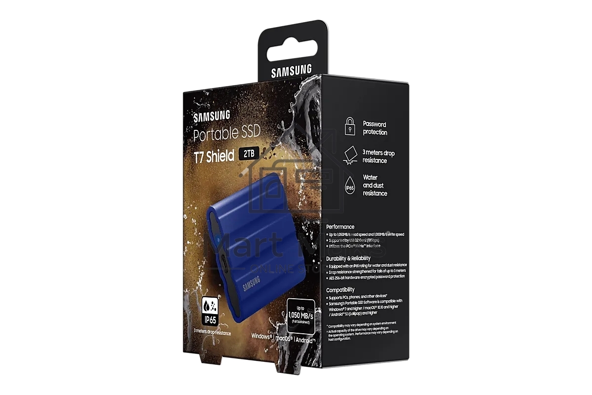 Накопитель SSD Samsung T7 Shield MU-PE1T0R/WW, USB3.2, 1ТБ, синий