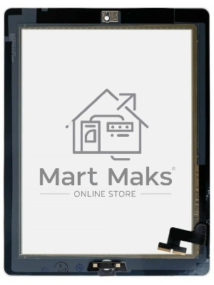 Сенсорное стекло (тачскрин) для iPad 2 (A1395, A1396, A1397), черное с кнопкой OEM