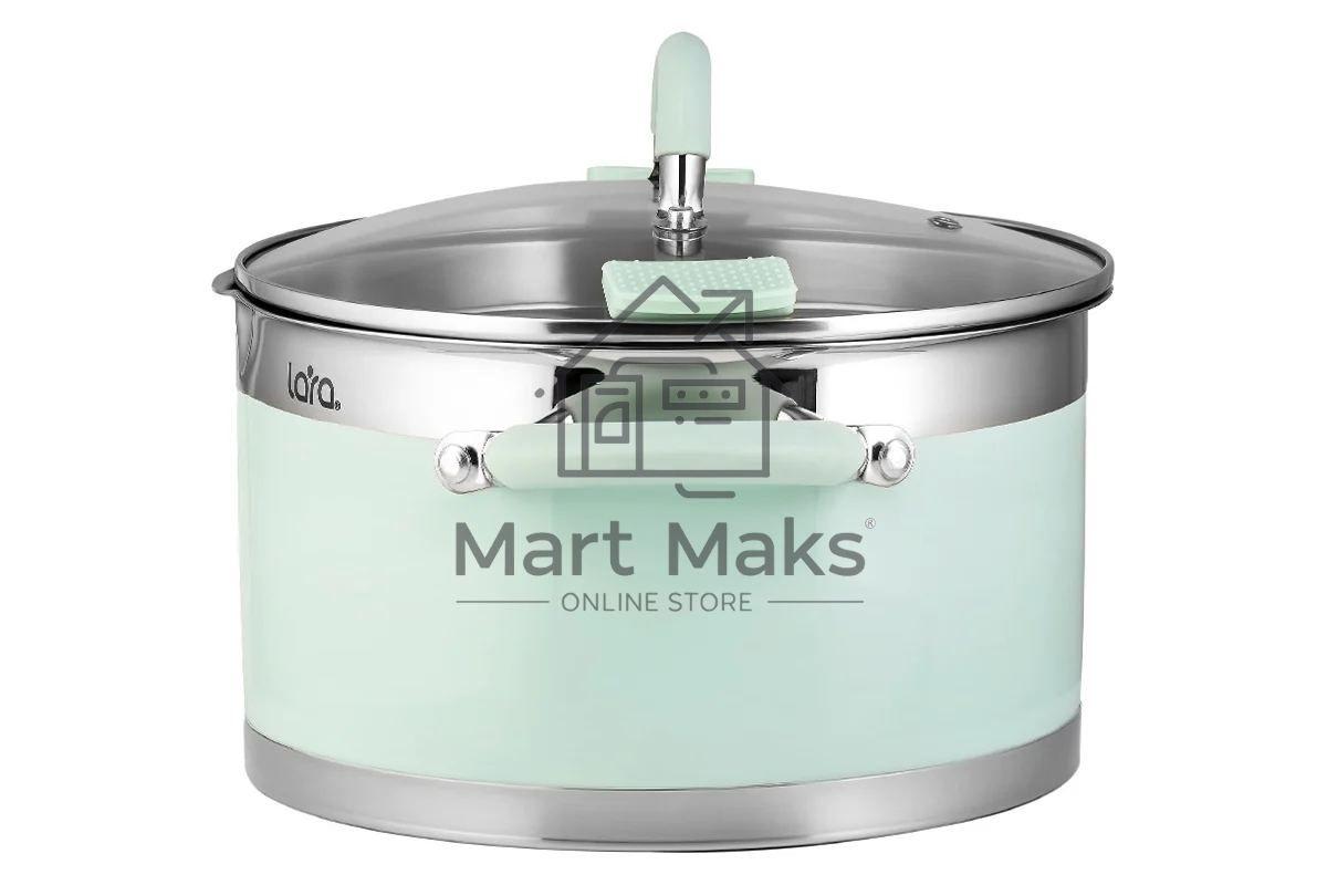 Кастрюля LARA LR02-545 MINT 26x14 см, 7,2 л, носик, индукционное дно, крышка с бортом, нержавеющая сталь