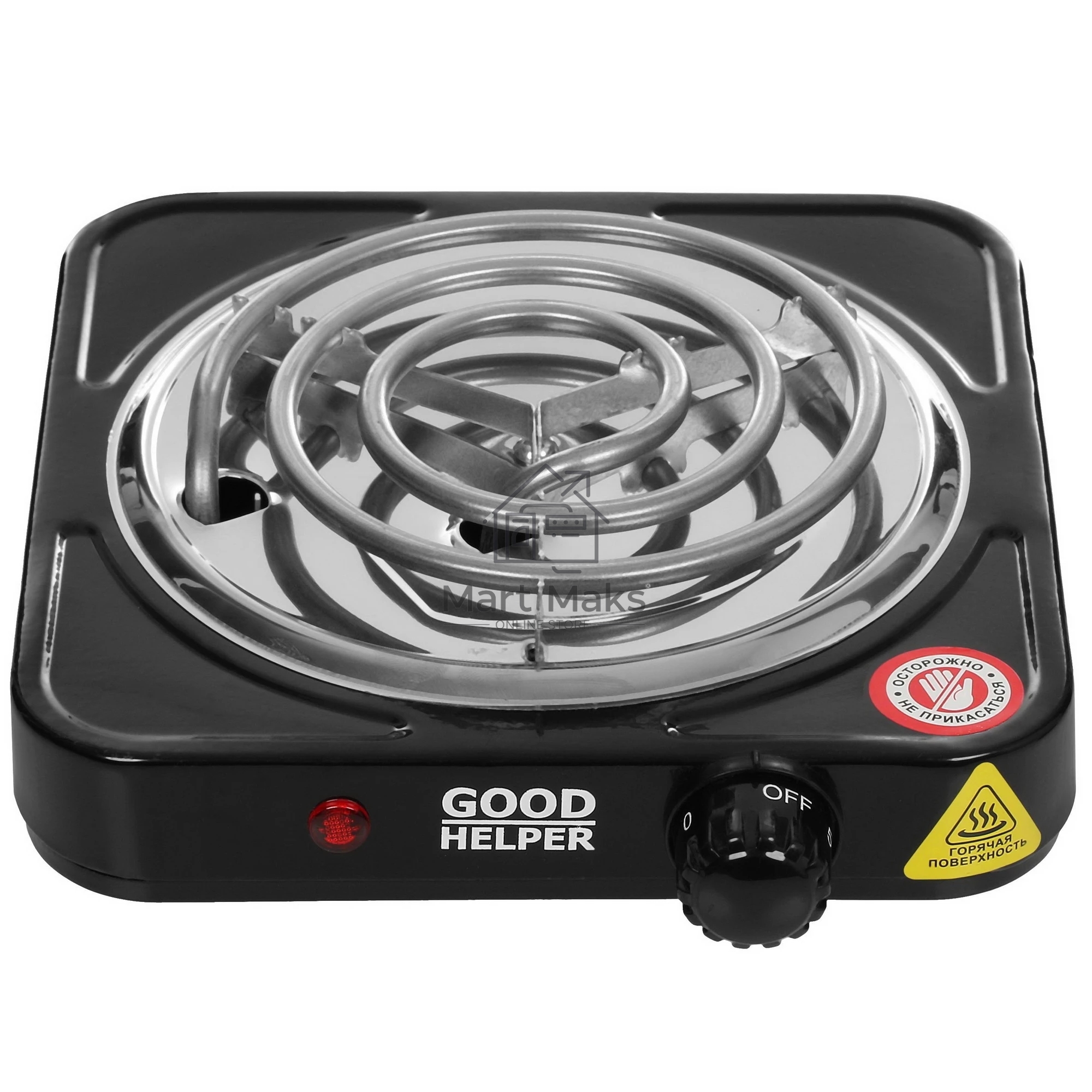 Плита настольная электрическая GOODHELPER ES-10T11 черный, 1.1 кВт, ТЭН, конфорки - 1, эмаль, поворотные переключатели