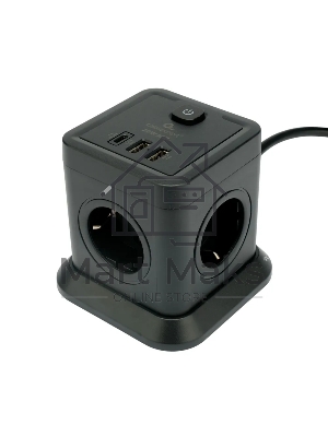 Сетевой фильтр Cablexpert Tower TWR-4-CU2-B-2, 4р, 10А, 1xType-C PD, 20Вт, 2хUSB, 2м, ур.защиты 2+, черный, коробка