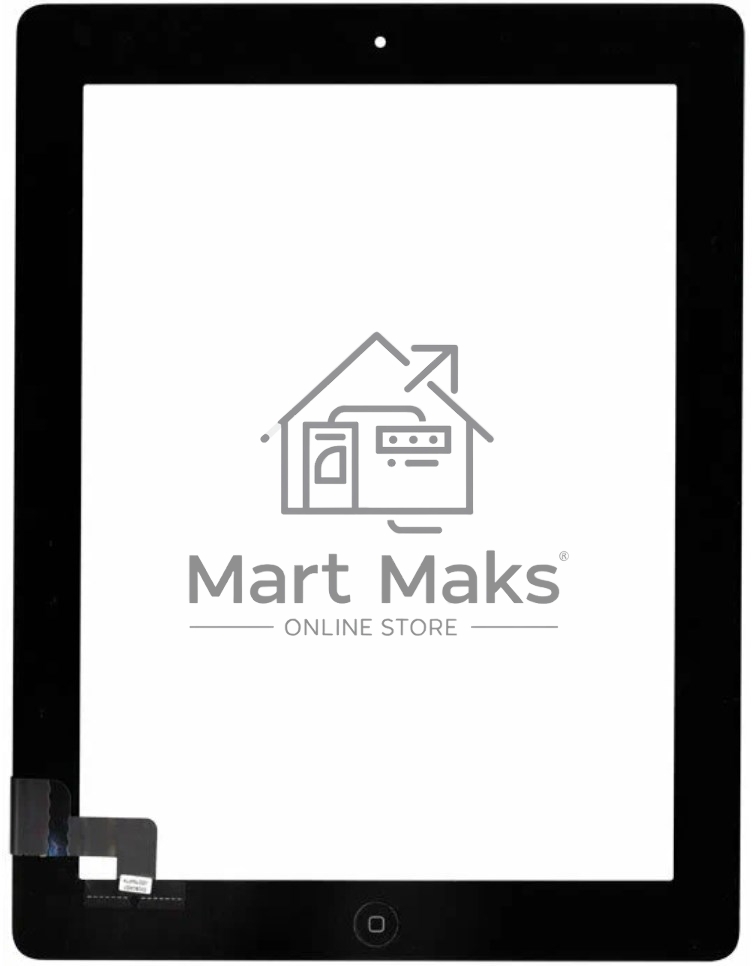 Сенсорное стекло (тачскрин) для iPad 2 (A1395, A1396, A1397), черное с кнопкой OEM