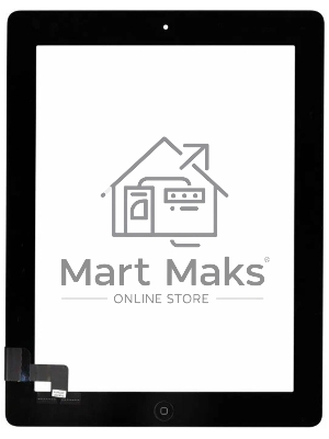 Сенсорное стекло (тачскрин) для iPad 2 (A1395, A1396, A1397), черное с кнопкой OEM