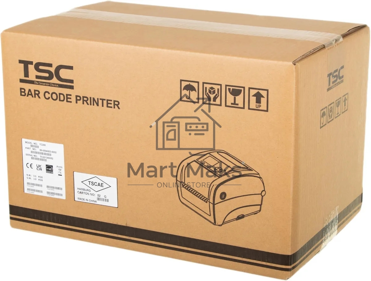 Принтер этикеток TSC TC200 прямая термопечать, 203 dpi, 152 мм/сек, Ethernet, RS-232, USB, черный