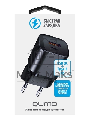 СЗУ Qumo Energy PD 20W (Charger 0071), два порта: Type-C PD + USB-A QC3.0, черный
