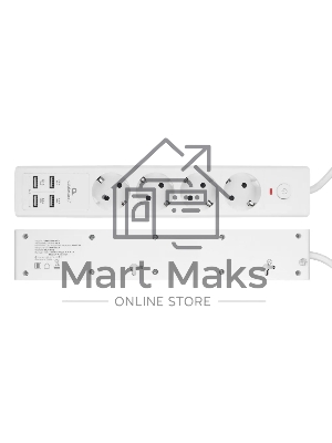 Сетевой фильтр Cablexpert Exnovo EXN-4-U4-W-2, 4р, 16А, 4хUSB, 3.4A, 2м, ур.защиты 4+, белый, коробка